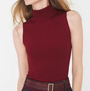 White House Black Market Sleeveless Turtleneck Top, Red, Size Large
